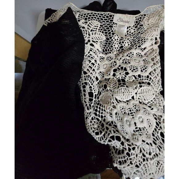 Vintage Starlet Black Cardigan With Lace Collar & Trim - Picture 9 of 9